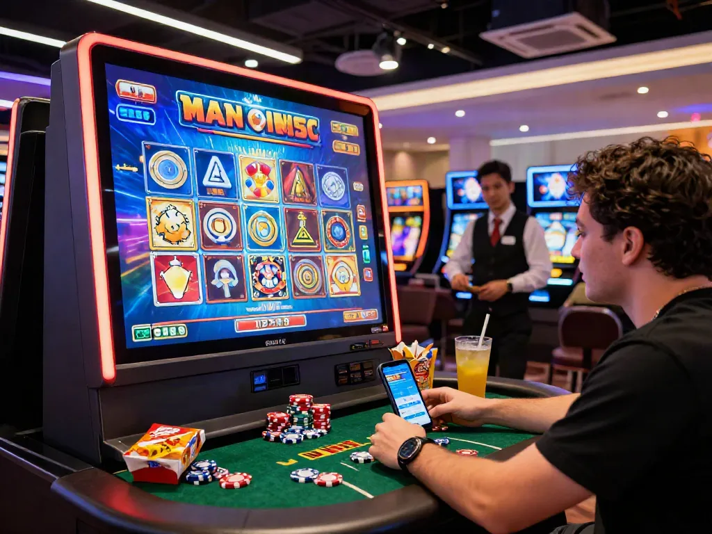 Dragonia Casino sur https://studiobarw.com/ avec un joueur engagé sur une machine à sous, ambiance de jeu colorée.